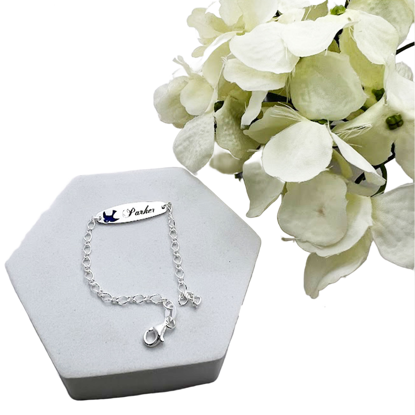 Bluebird Baby Bracelet with Figaro Link Style Chain
