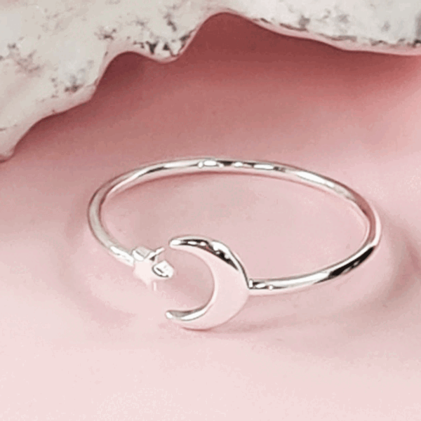 Sterling Silver Ring-Star and Moon