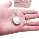 Oval Floating Locket Silver Crystal