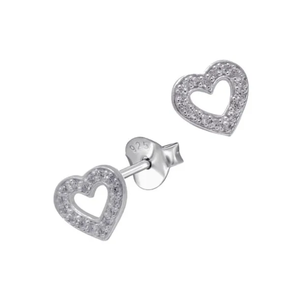 CZ Open Heart Stud Earrings