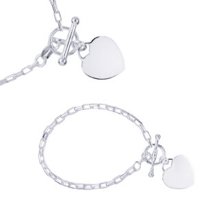 Sterling Silver Bracelet with T-Bar and Heart