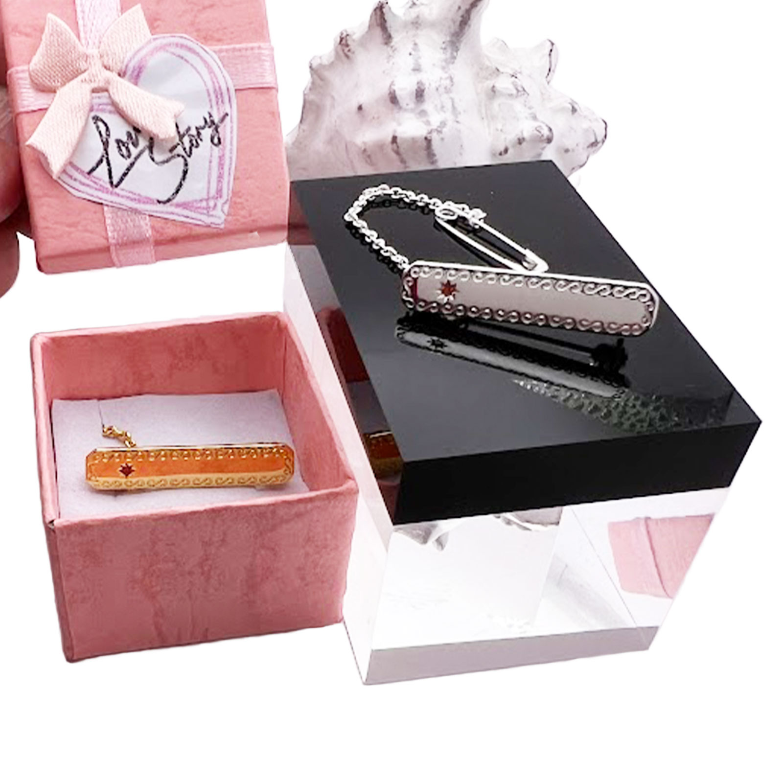 Red Stone Rectangular Baby Brooch 1 Rectangular Baby Brooch