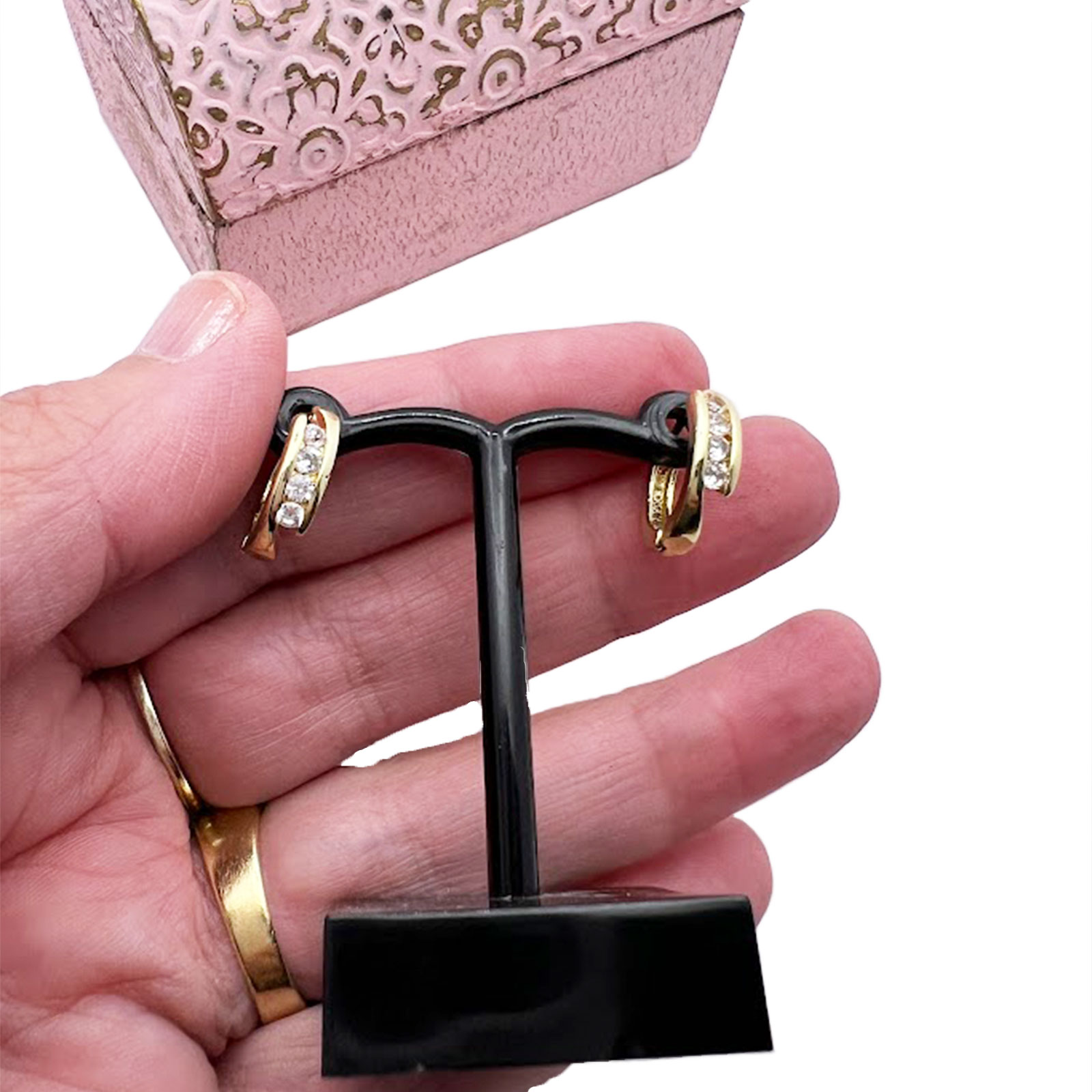 Gold CZ Huggie Earrings 1 CZ Huggie Earrings