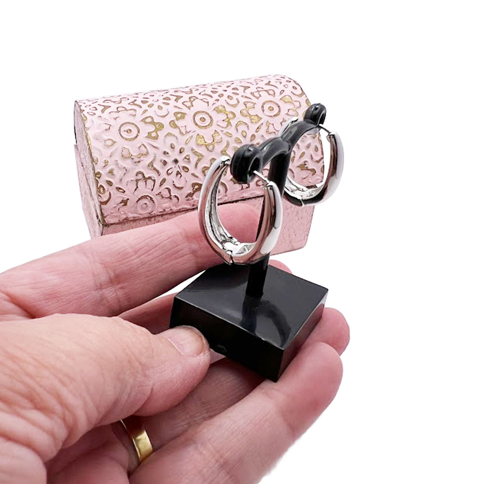 Silver Oval Huggie Earrings 3 Silver Oval Huggie Earrings