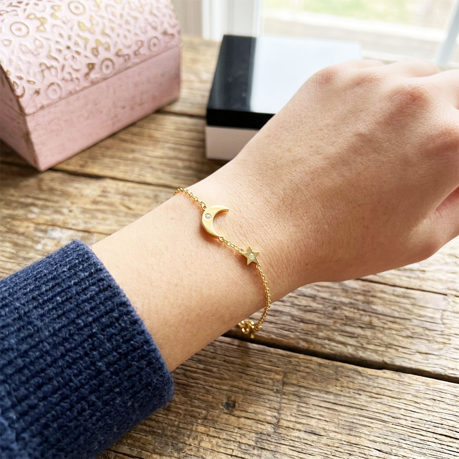 Gold Star and Moon Bracelet