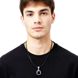 Black Stone Pendant with Leather Chain