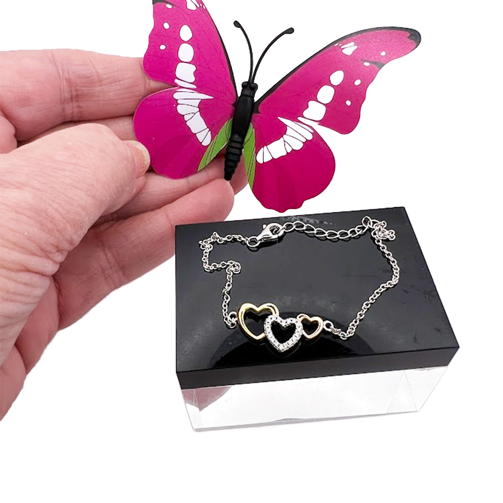 Sterling Silver 3 Tone Heart Bracelet