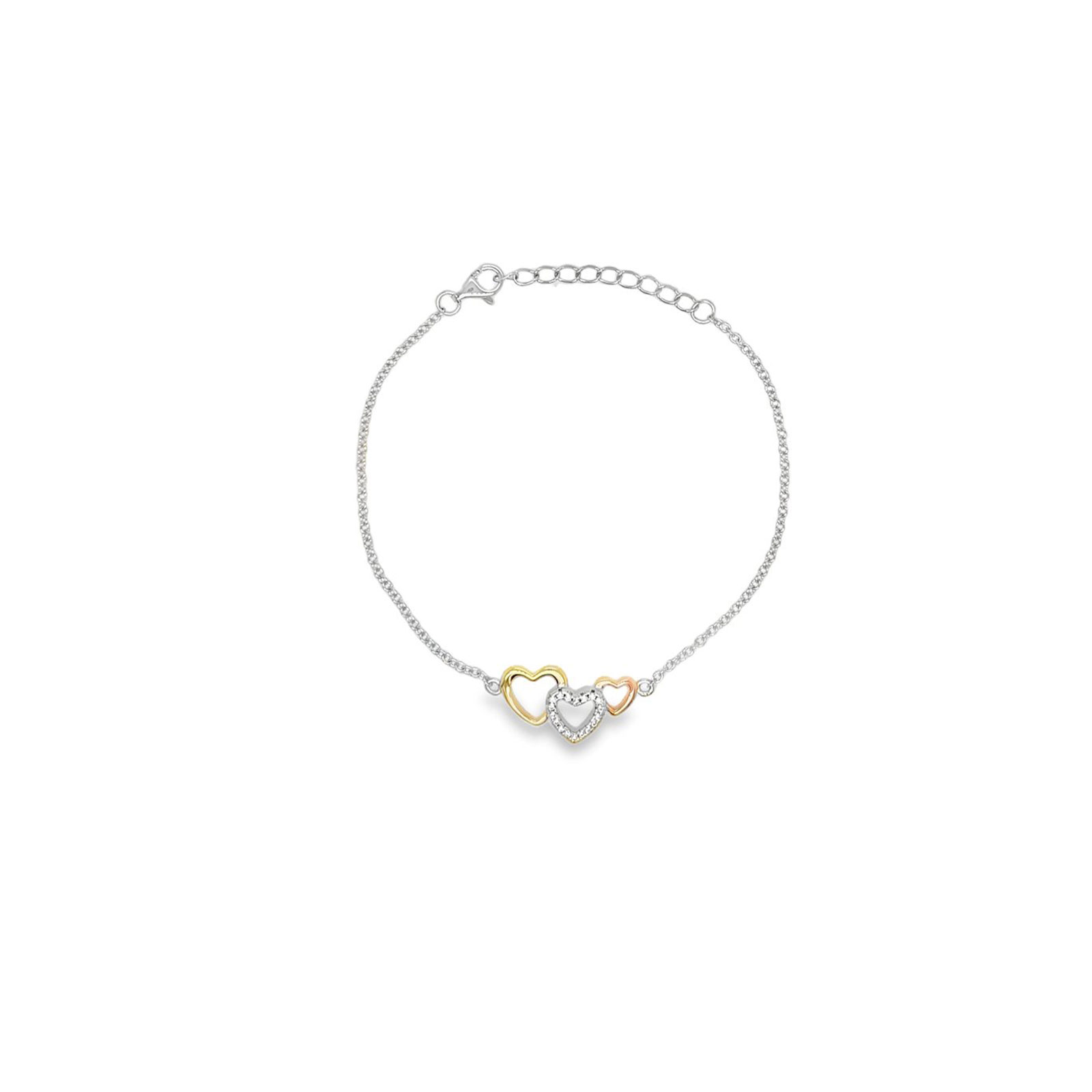 Sterling Silver 3 Tone Heart Bracelet