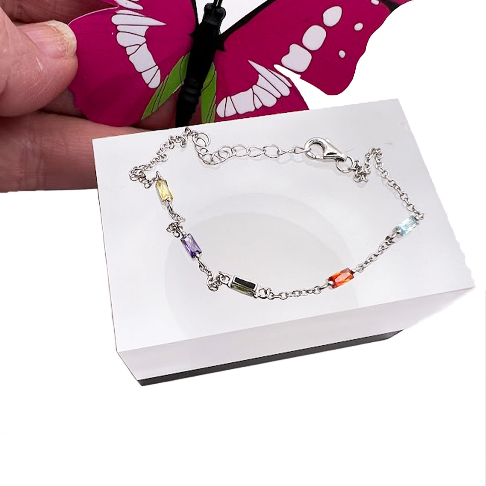 Sterling Silver Multi Coloured Bracelet